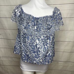 Code x Mode blue white lace off shoulder crop top medium
